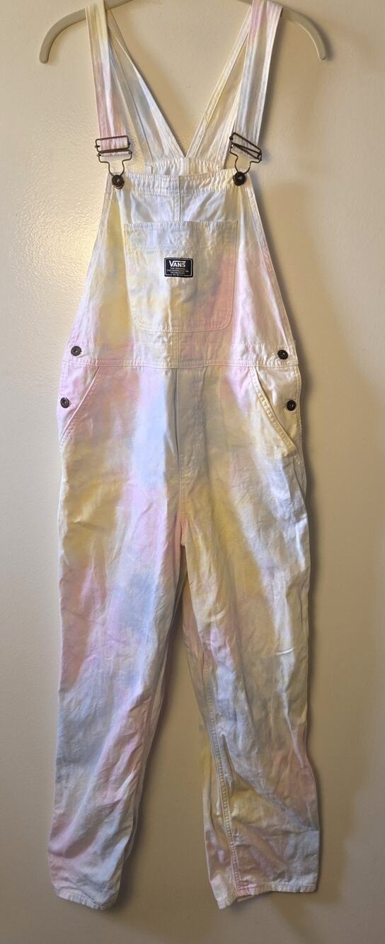 Vans Tri Dye Ground Work Overalls Womens Sz M Pastel Tie Dye Canvas Bib Utility